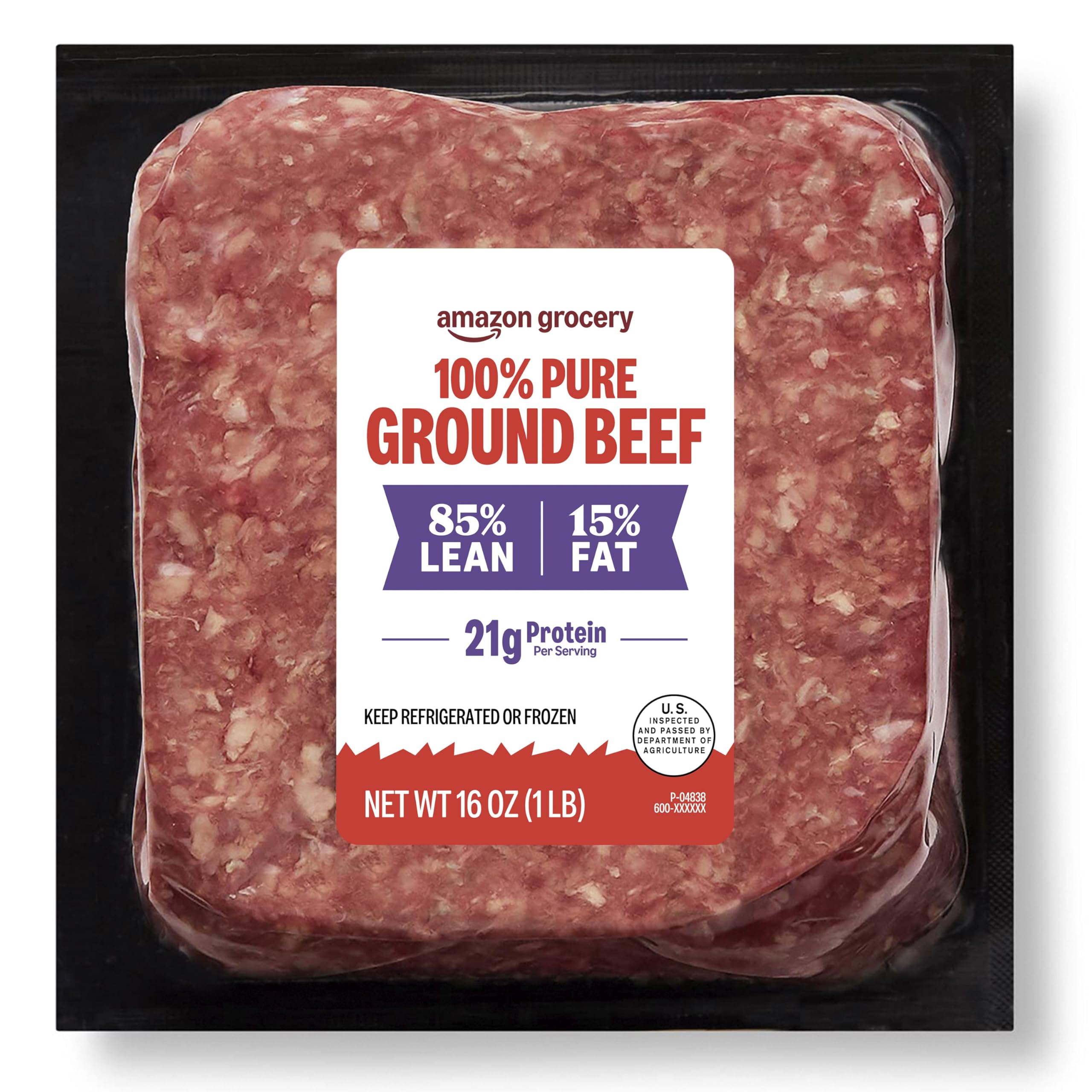 Amazon Grocery, Ground Beef, 85% Lean/15% Fat, 1 lb