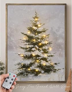 Christmas Decorations-18“ x 24" Lighted Framed Snowy Tree Canvas Wall Decor | Twinkling lights, Oversized, Remote Control & Timer, Indoor Rustic Xmas Wall Art,Traditional Decoration Gifts for Mantle Home