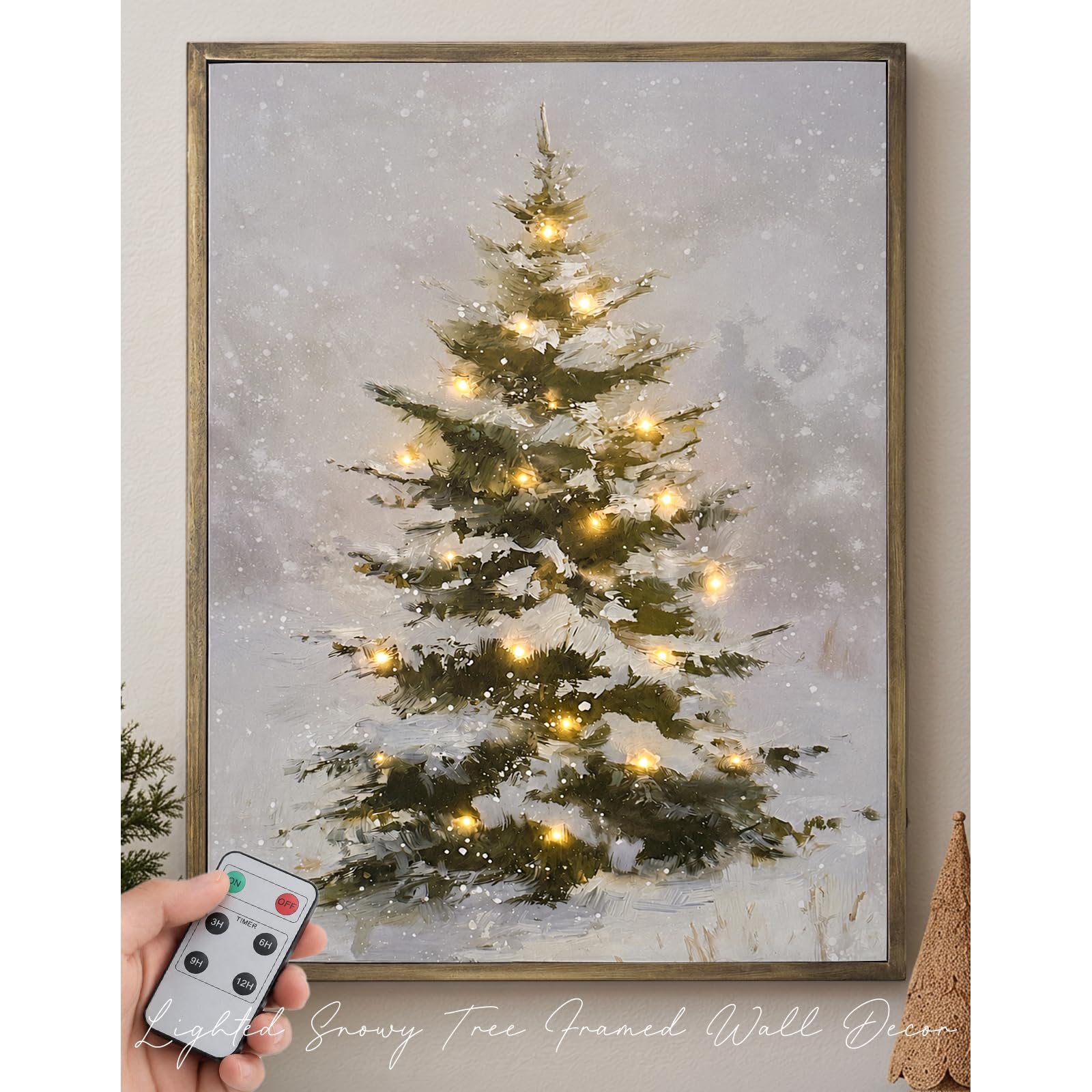 Christmas Decorations-18“ x 24" Lighted Framed Snowy Tree Canvas Wall Decor | Tw