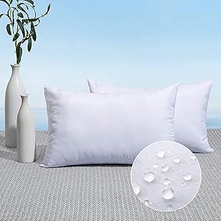 MIULEE Pack of 2 12x20 Inch Outdoor Pillow Inserts | Water-Resistant Decorative Premium Lumbar Pillow Stuffer Sham for Porch Swing Couch Sofa Cushion Patio Furniture