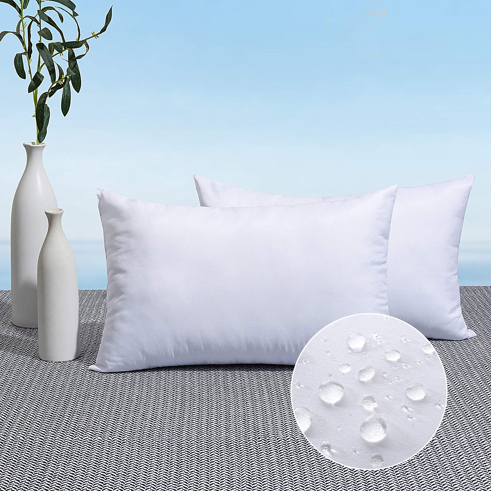 MIULEE Pack of 2 12x20 Inch Outdoor Pillow Inserts | Water-Resistant Decorative 