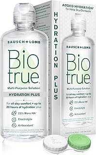 BioTrue Hydration Plus Multi-Purpose Contact Lens Solution & Case, 10 oz | Hyaluronic acid formula, cleans and disinfects soft lenses, all-day comfort, includes lens case