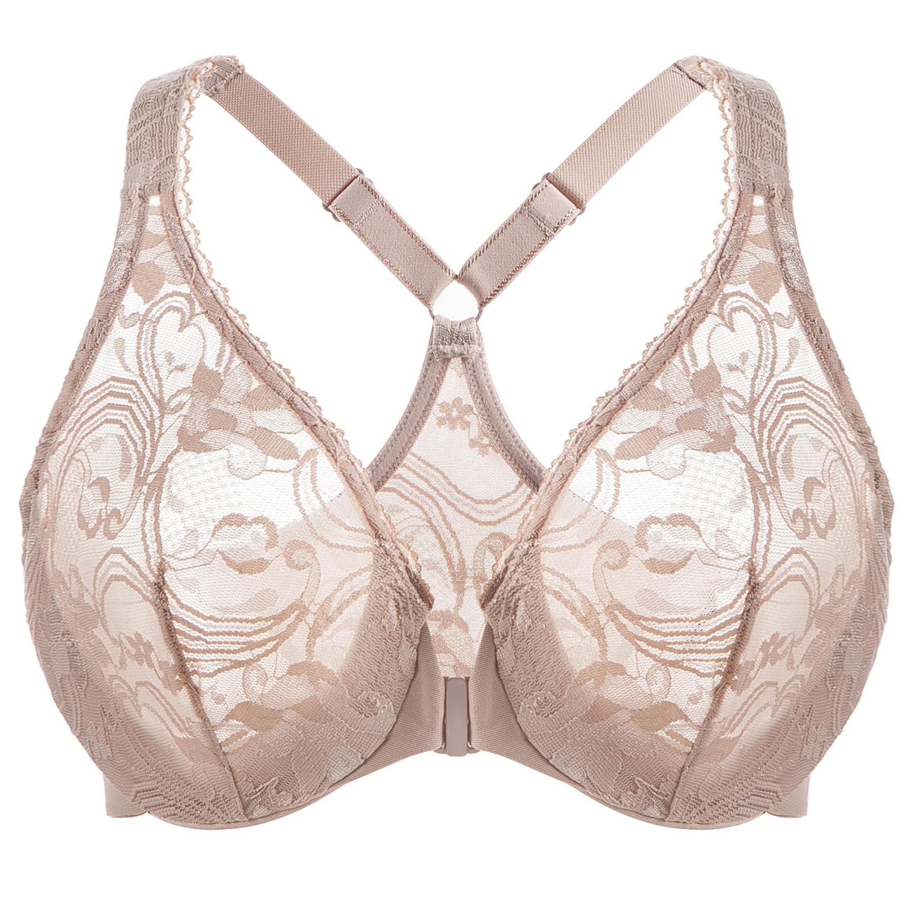 MELENECA Women's Plus Size Unlined Lace Front Closure Bra with Unlined Neckline 
