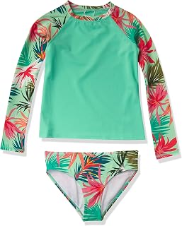 Kanu Surf Girl's Gigi Long Sleeve Rashguard UPF 50 Two Piece Swim Set Rash Guard Set