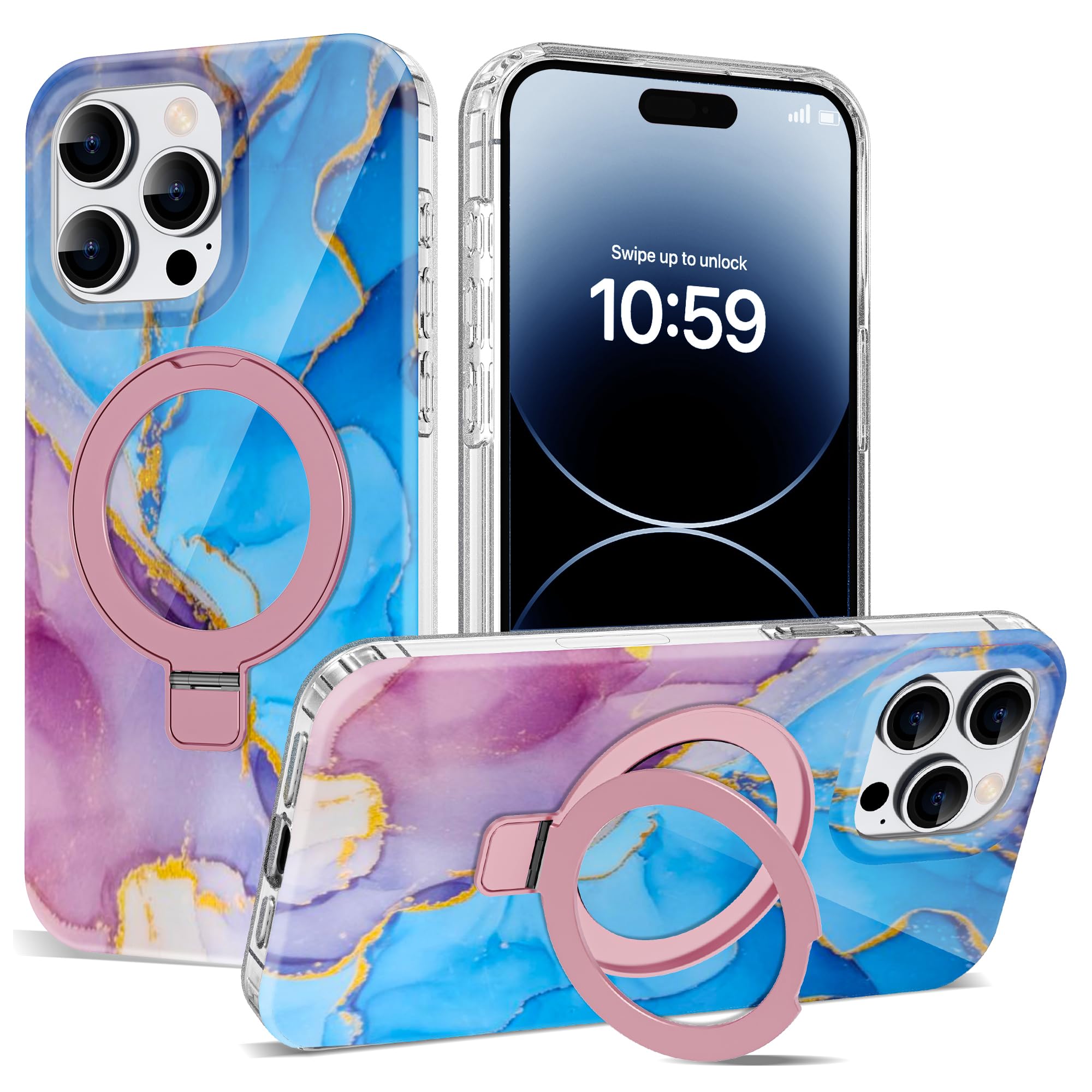 Marble Case for iPhone 14 Pro Max with Stand 6.7",Purple Blue