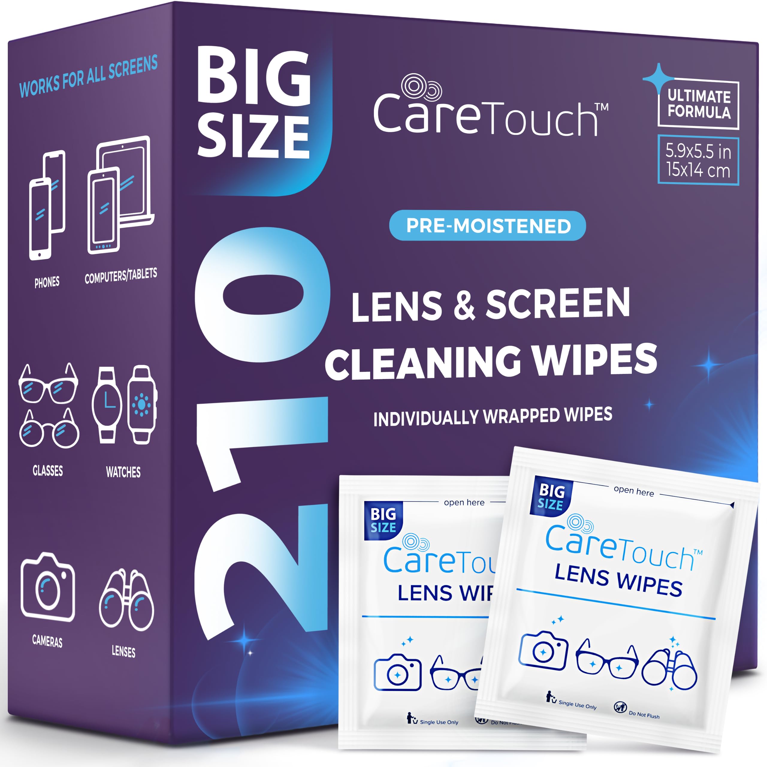 210 Count Lens Wipes for Eyeglasses, Eyeglass Cleaning Wipes Pre-moistened Indiv