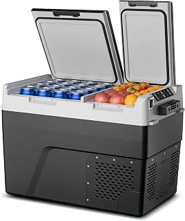 Feelfunn 12 Volt Refrigerator Car Fridge 61QT Dual Zone Electric Cooler | -4℉~68℉ Car Refrigerator 12V Cooler , 15-Min Fast Cooling, 12/24V DC 100-240V AC Portable Freezer for Travel Camping RV Home