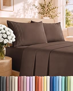 Queen Size 4 Piece Sheet Set - Comfy Breathable & Cooling Sheets - Brown