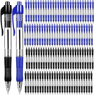 Fainne 200 Pack 1.0 mm Retractable Ballpoint Pen Bulk, Black Ink, Blue Ink