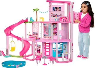 Barbie Dreamhouse Dollhouse Playset and Themed Accessories | Pet Elevator, 3 Story Slide with Multiple Play Areas, 75+ Pieces, Ages 3+