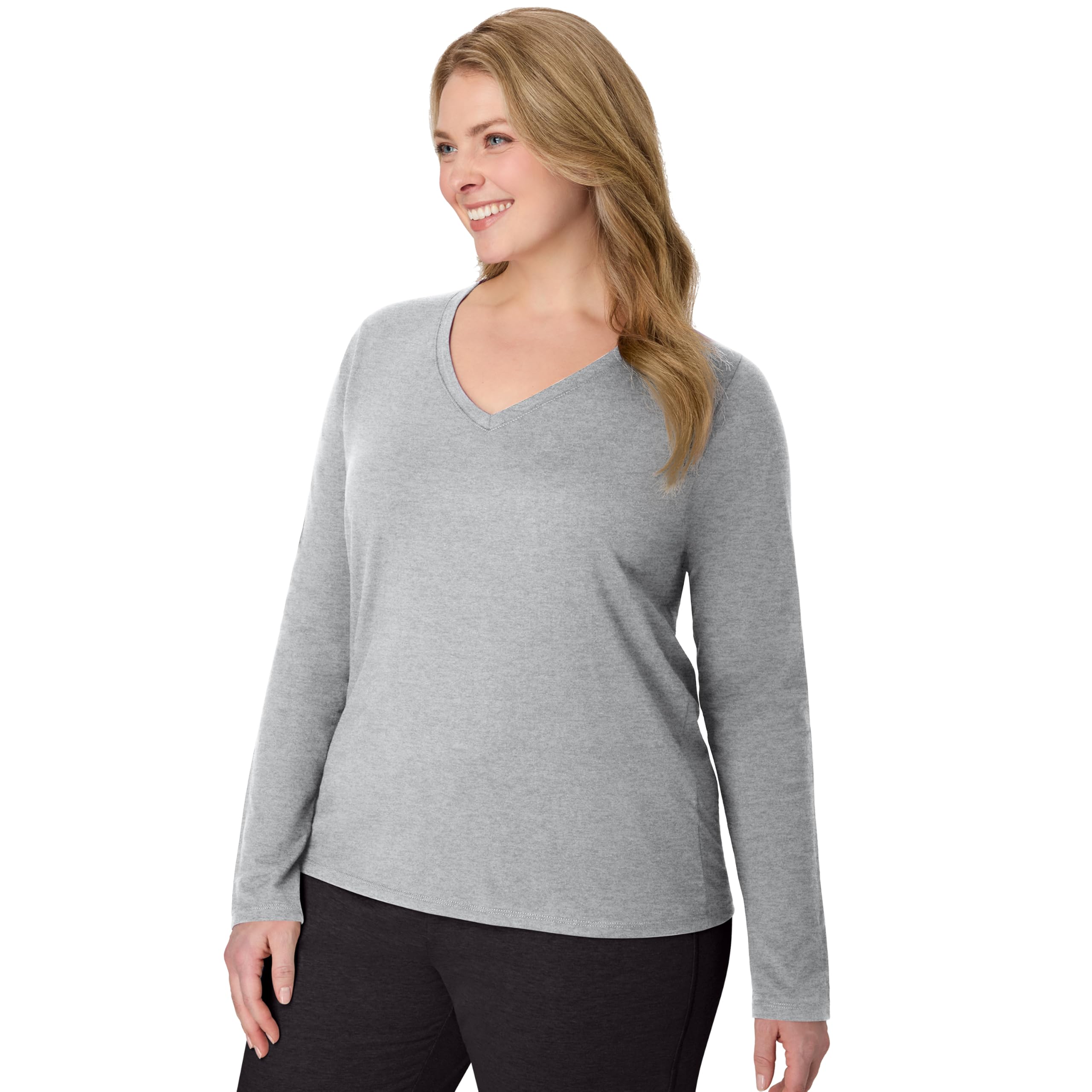Hanes Originals Women's Modern Fit V-Neck Lightweight Cotton Long Sleeve T-Shirt