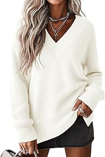 Jouica Women's Sweaters V Neck Pullover Sweater Side Slit Long Sleeve Knit Fall Tops Trendy Outfits for Women 2025