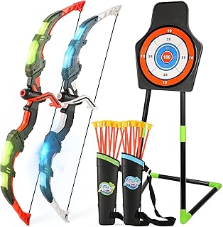 Bow and Arrow Set for Kids, 2-Pack LED Light Up Archery Set for Boys Girls | with 20 Suction Cup Arrows,Standing Target&2 Quivers,Indoor and Outdoor Toy for Kid Age 4-8 8-12 Birthday Gift 3-12 Years Old
