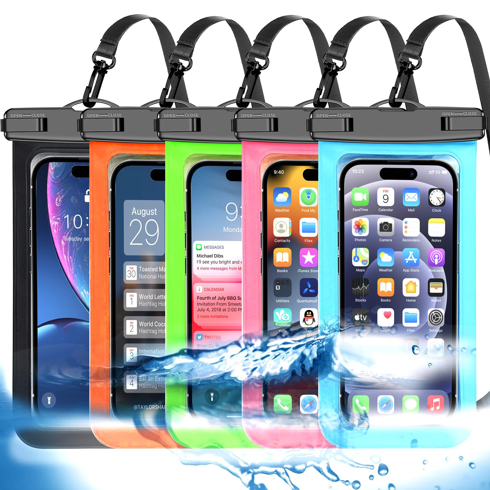 Famoby 5 Pack Multicolor Waterproof Phone Pouch, Cell Phone Case Dry Bag,Protect