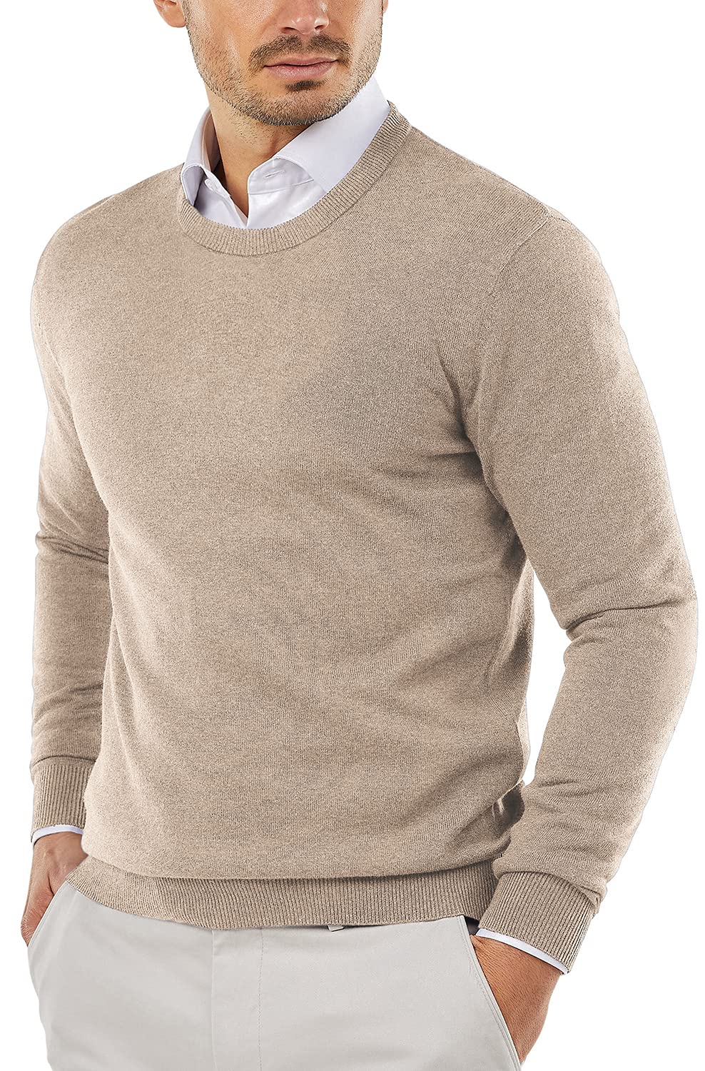 COOFANDY Men's Crewneck Sweaters Long Sleeve Knit Dress Slim Fit Pullover