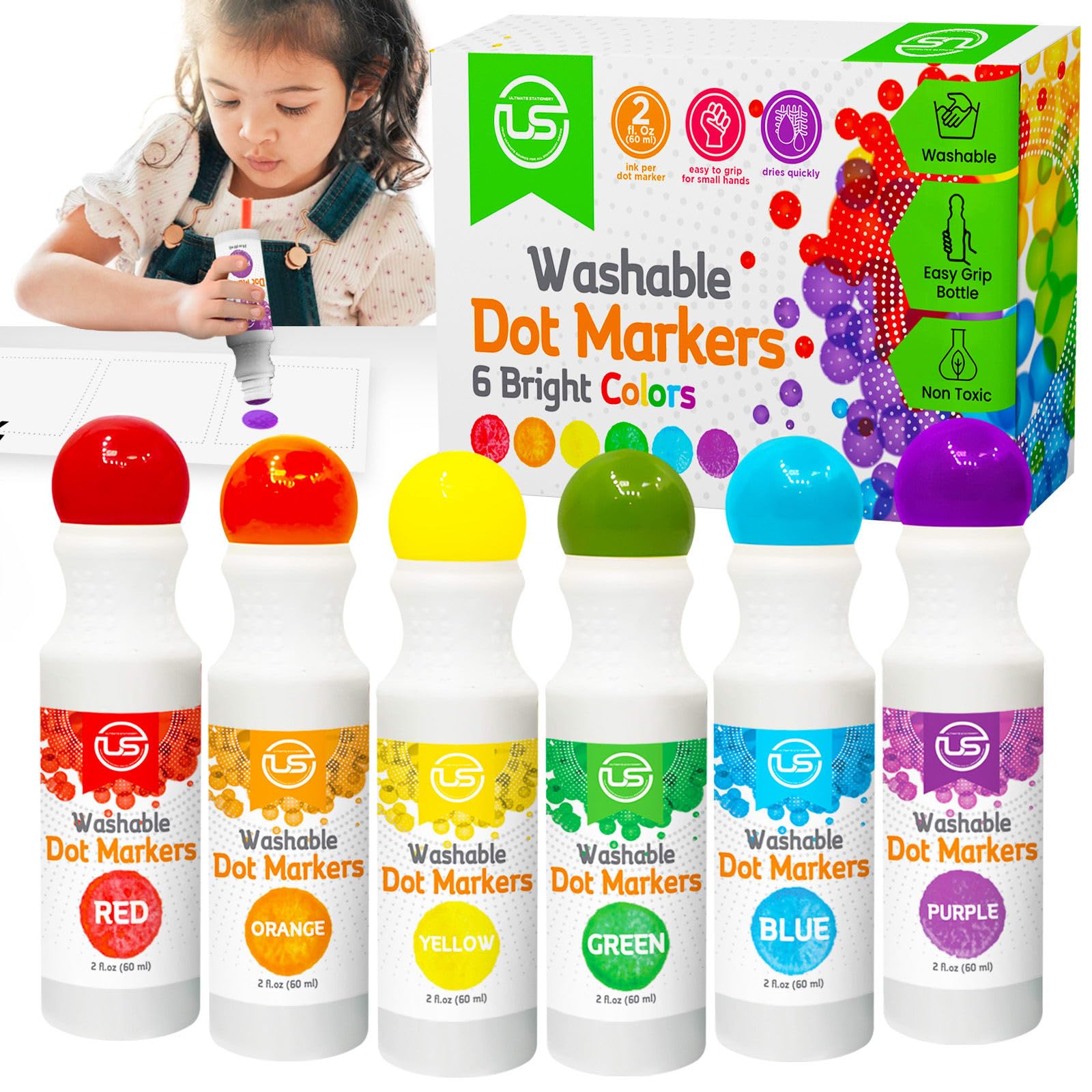 Dot Markers for Toddlers and Kids,6 Color Bingo Daubers, Dot Art Washable Paint 