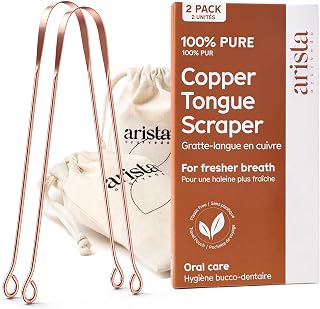 Arista Copper Tongue Scraper 2 Pack, Pure Copper Tongue Cleaner for Adults, Kids Tongue Scraper Copper, Tongue Scrapers for Adults, Metal Tongue Scraper Ayurvedic, Bad Breath Cure Tongue Scraper Kit