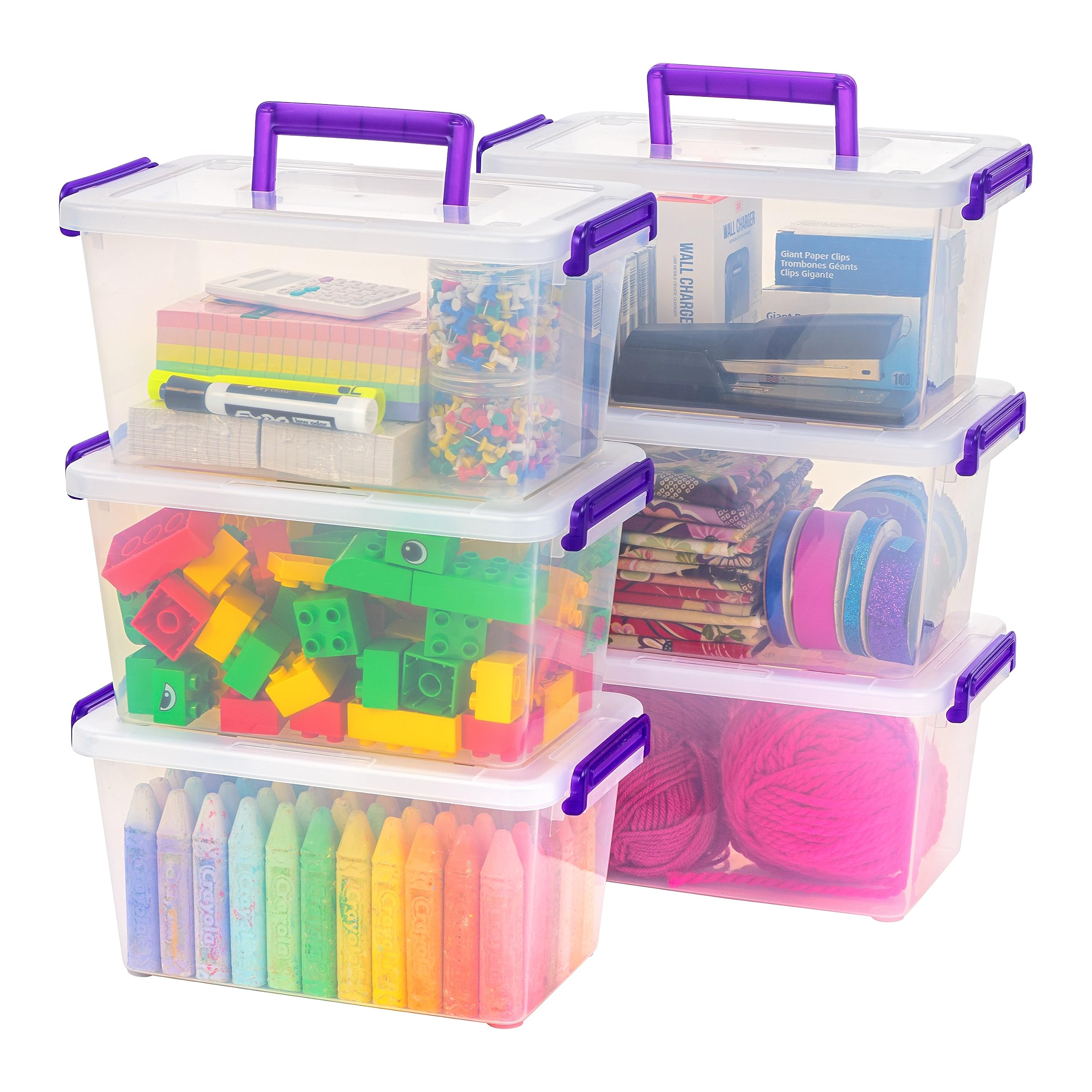 IRIS USA Storage Bins with Lids |Made in USA| 5 Qt - (6-Pack) - Clear | Built-In
