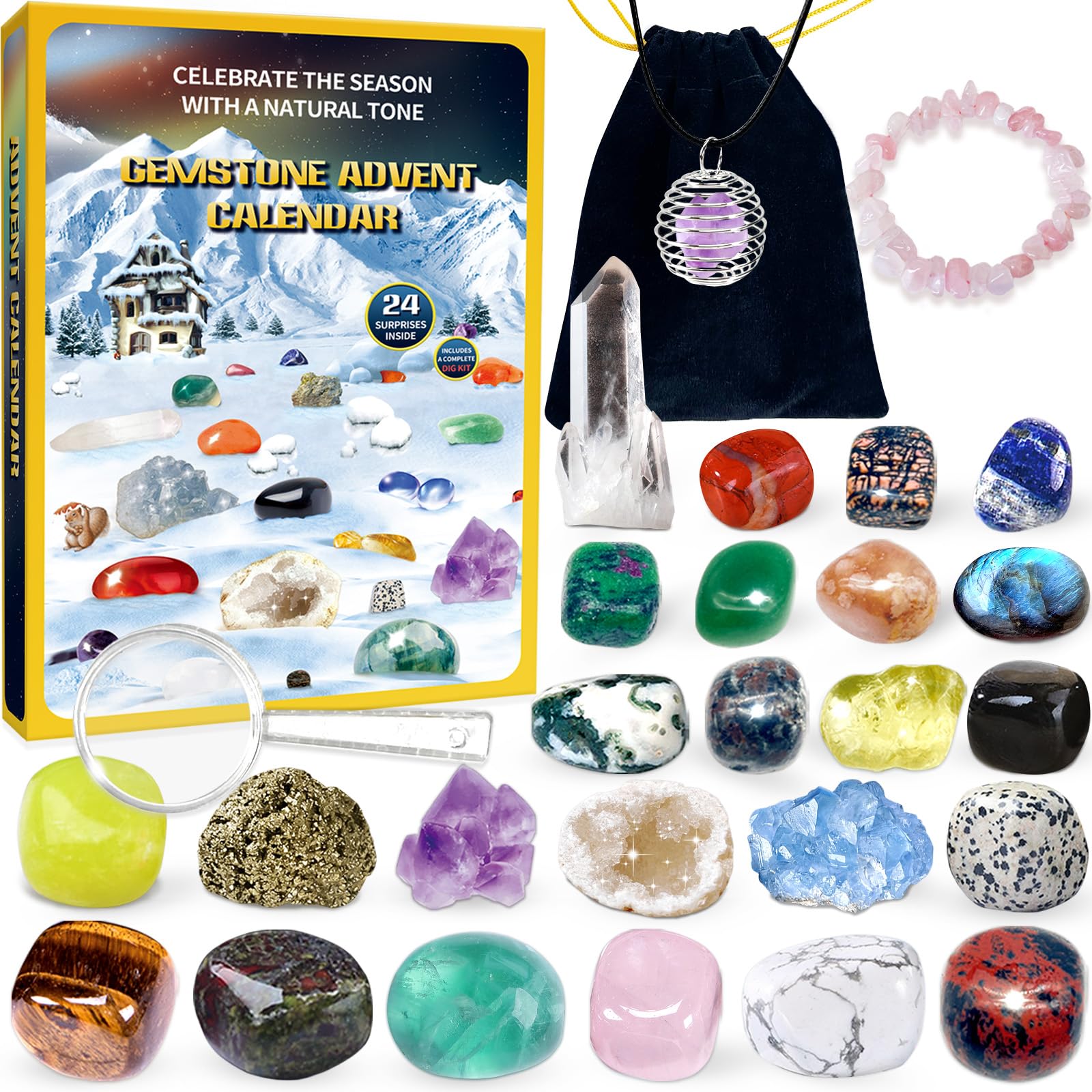 Gemstone Advent Calendar 2026 for Kids with 24 Days Christmas Countdown, Grystal