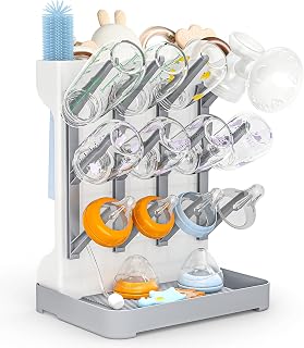 GoMaihe Baby Feeding Bottle Drier: Vertical Baby Bottle Dryer - Space Saving Accessory Holder Ideal for Storing Brushes and Teats - BPA Free (Grey)