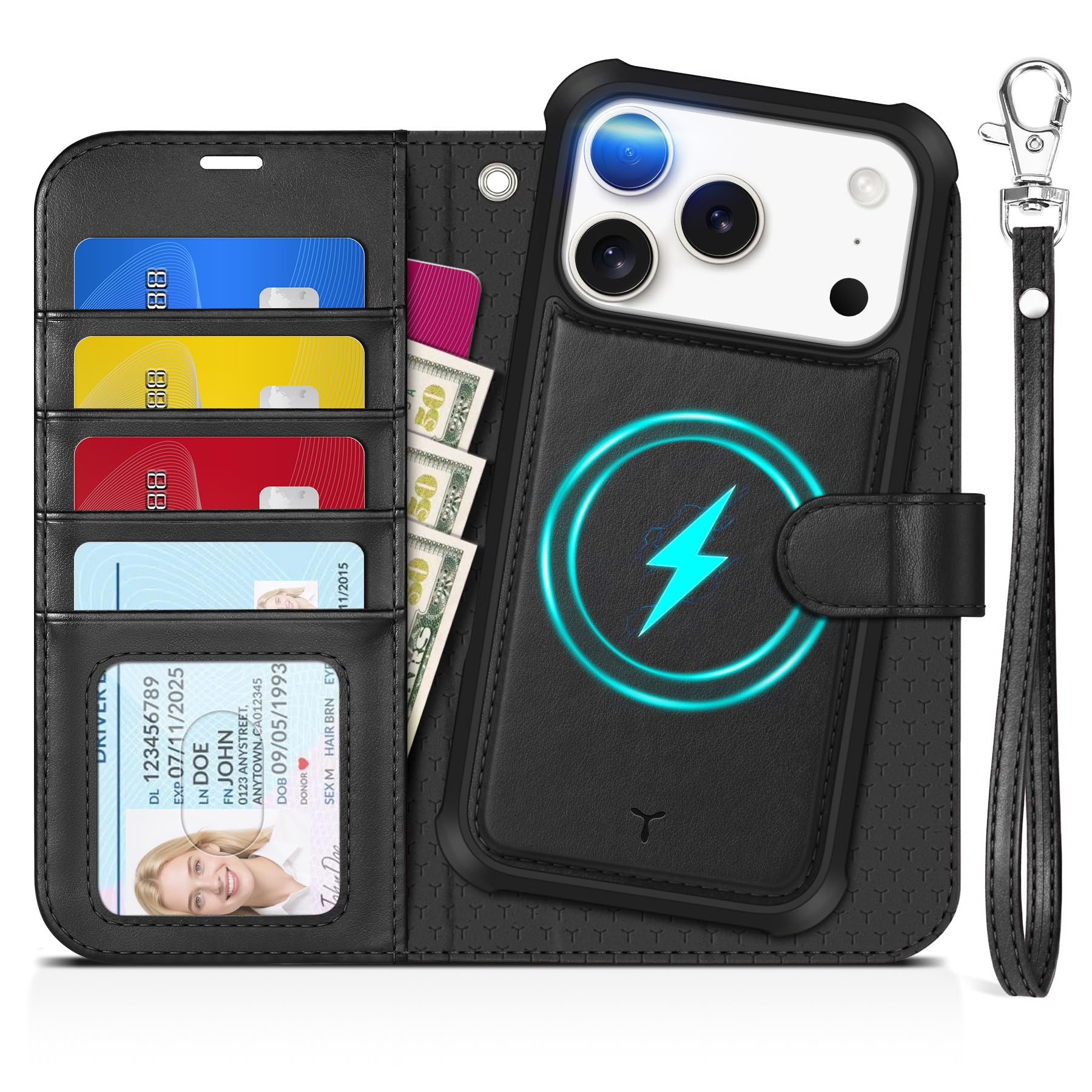 TUCCH 2-in-1 Detachable Wallet Case for iPhone 18 Pro/17 Pro (6.3"), Black | 4 C