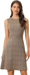 Allegra K Women's Sleeveless A Line Vintage Plaid Houndstooth Work Dresses
