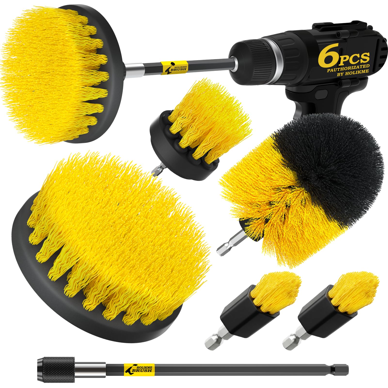 Holikme 6Pc Drill Brush Set - Soft Bristles with Extension for Home Clean | 5 He