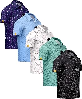 ZITY 5 Pack Mens Golf Shirt Short Sleeve UPF 50+ Print Patterns Casual Polo