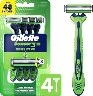 Gillette Sensor3 Sensitive Men's Disposable Razor, 4 Razors