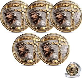 No Greater Love Resurrection Commemorative Coin, 5PCS | Christian Jesus Challenge Coin with Cross & Crown of Thorns, He is Risen Bible Verse Token, Religious Faith Gift for Believer