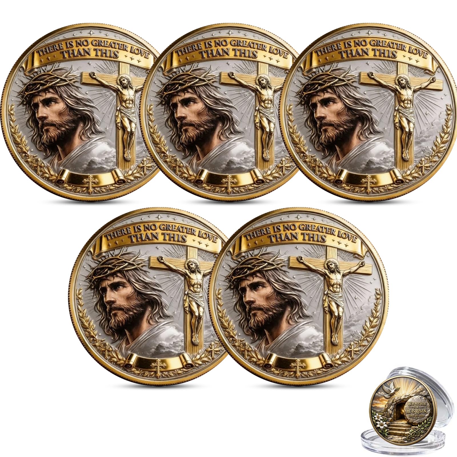 No Greater Love Resurrection Commemorative Coin, 5PCS | Christian Jesus Challeng