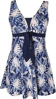 Ecupper Women's Plus Size Swimsuit One Piece Skirted Swimwear Tummy Control Swimming Costume with Shorts