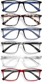 OPULIZE INK Reading Glasses, Black Brown Tortoiseshell Blue Grey Clear Red, +1(Pack of 6)