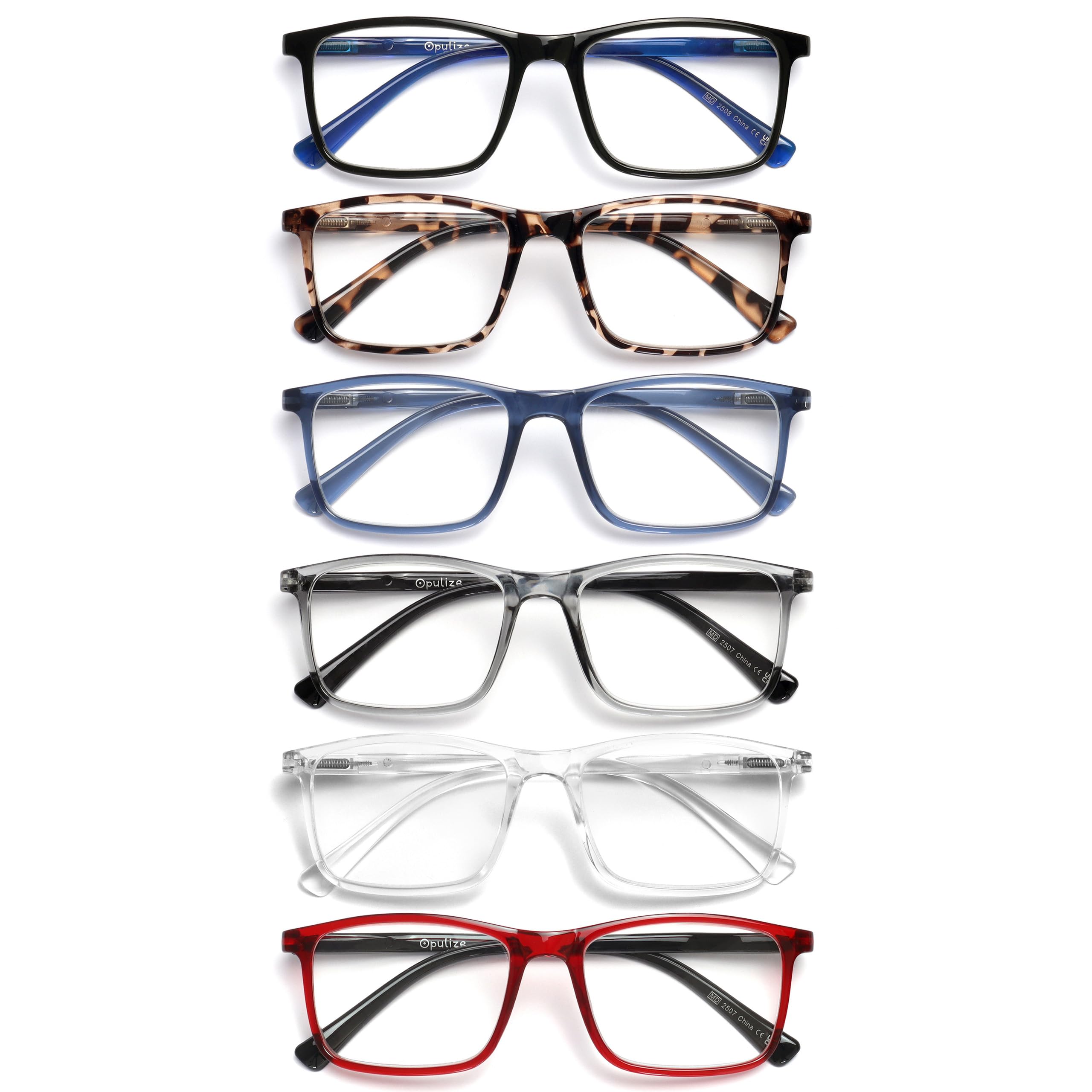 OPULIZE INK Reading Glasses, Black Brown Tortoiseshell Blue Grey Clear Red, +1(P