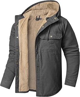 Mr.Stream Men's Hooded Coat Casual Thicken Plaid Work Flannel Snap Sherpa Lined Fleece Shirt Jacket