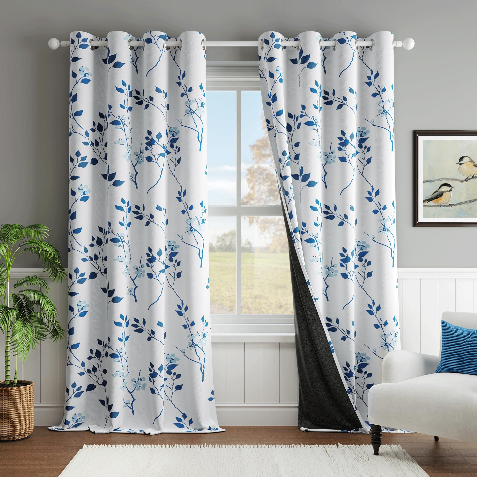 Beauoop Botanical Print Window Curtains 241 cm Long 95% Blackout Thermal Insulat