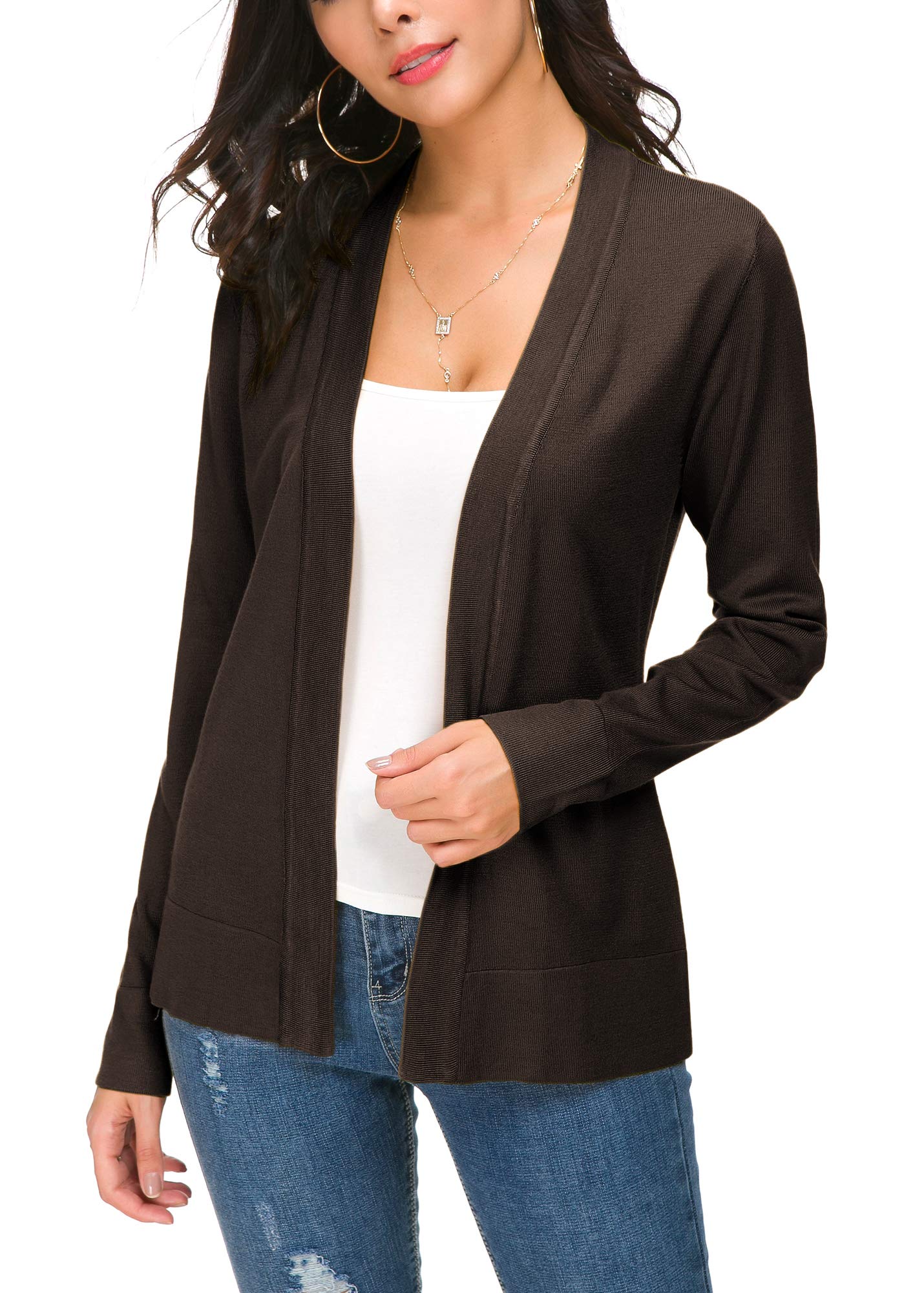 EXCHIC Women's Casual Long Sleeves V-Neck Open Front Knit Cardigan