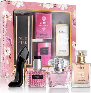 Essential 4 PC Mini Perfume Set, Birthday Gift Set for Women, Eau De Parfum 30ml Each, Vanilla Perfume &amp; Floral Fragrance, Long-Lasting Travel Size, C5, Verse Pink Crystal, Nice Girl &amp; Valentine