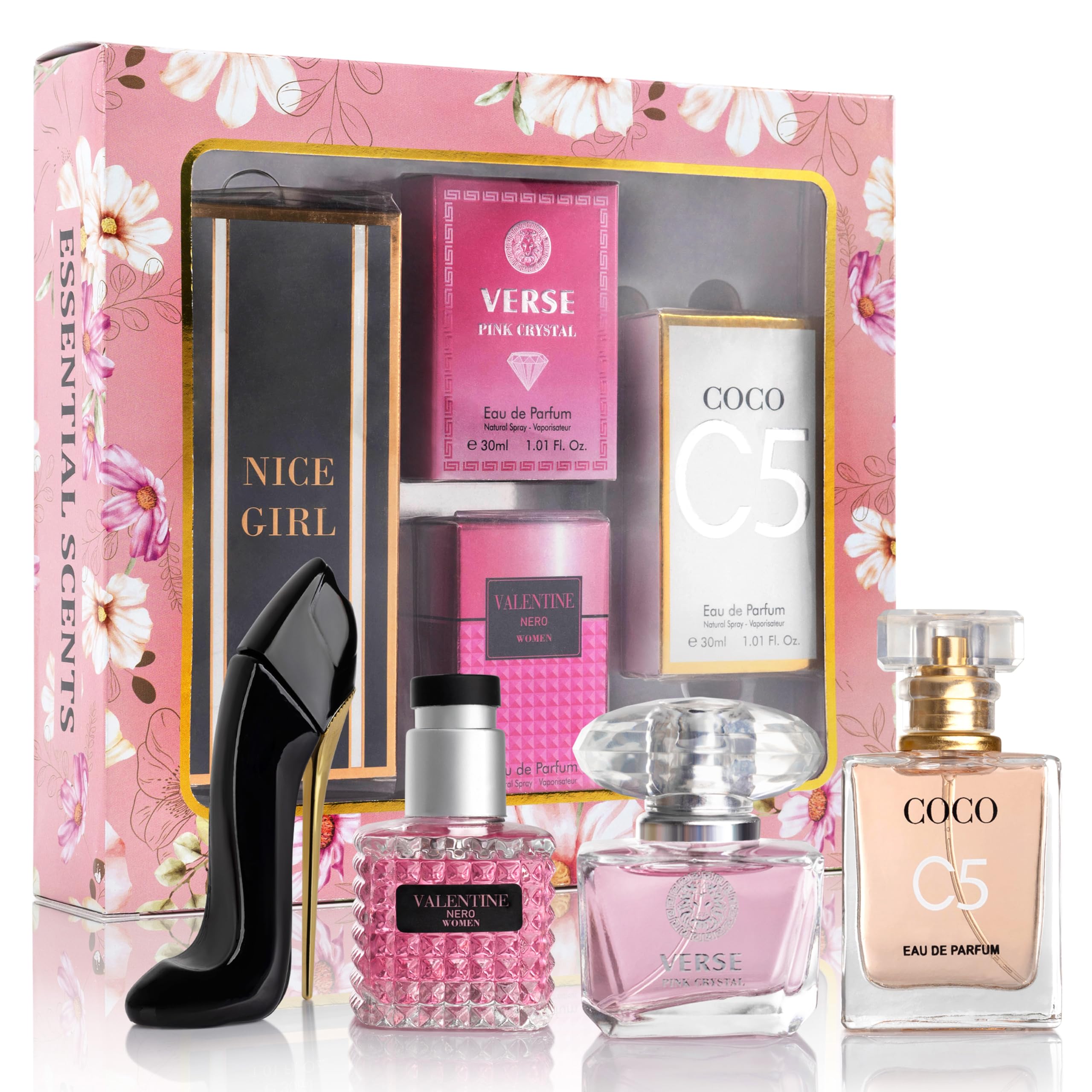 Essential 4 PC Mini Perfume Set, Birthday Gift Set for Women, Eau De Parfum 30ml