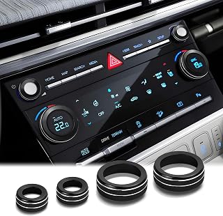 for 2024-2026 Hyundai Santa Fe, 2025-2026 Santa Cruz &amp; Tucson Accessories, DvlynAuroa 4PCS Aluminum Alloy Knob Cover Trim Set for A/C Control &amp; Volume Knob (Black, Not for SE Trims)