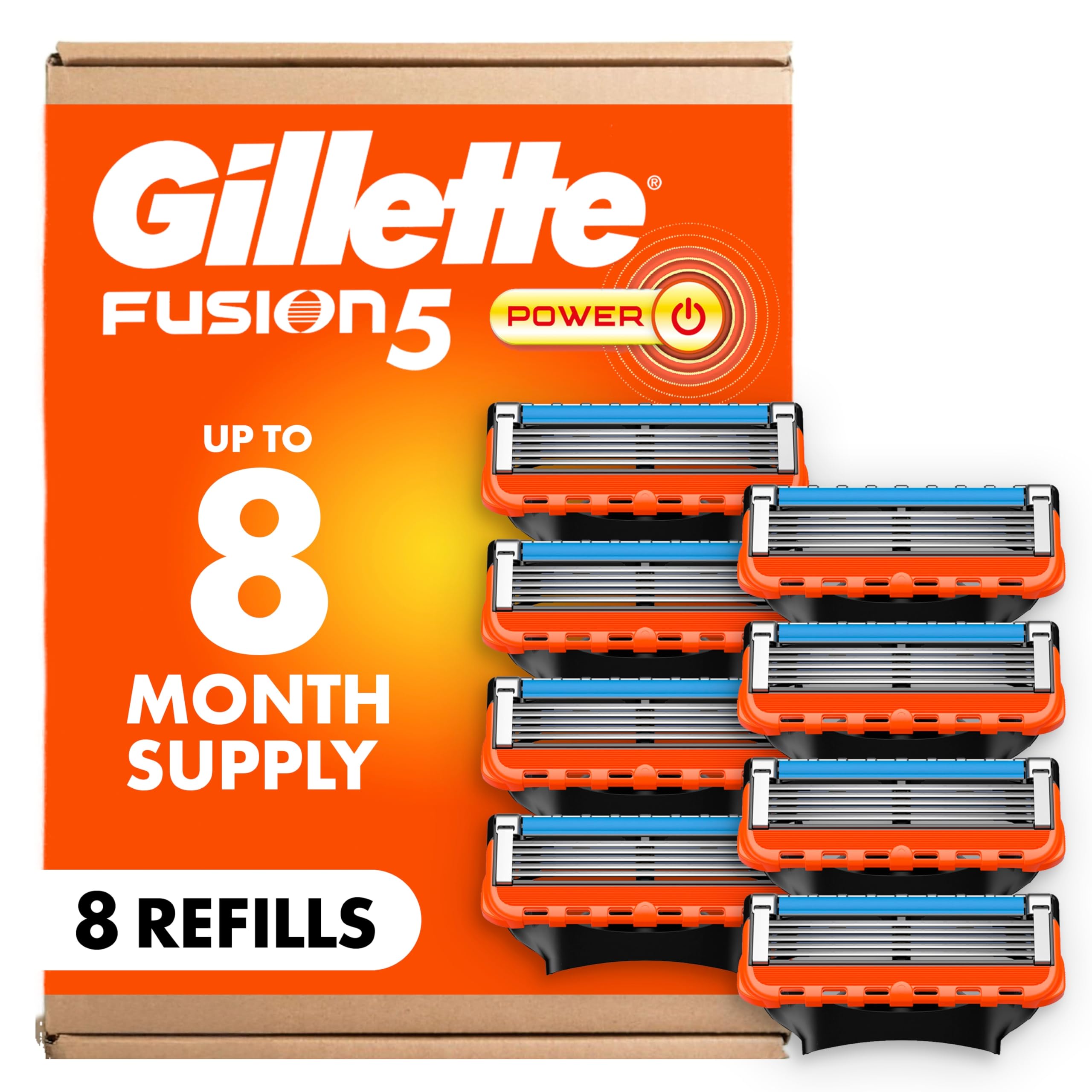 Gillette Fusion5 Power Razor Blade Refills for Men, 8 Count, with Precision Trim
