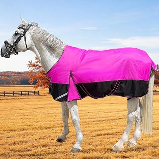 1200D Fall Horse Turnout Sheet (0g No Fill) Horse Blanket,Hot Pink 66'' | Ripstop Waterproof&Breathable Shell,Reflective Design,Soft Lining 0g(No Fill)Horse Blanket for Fall&Cold Weather