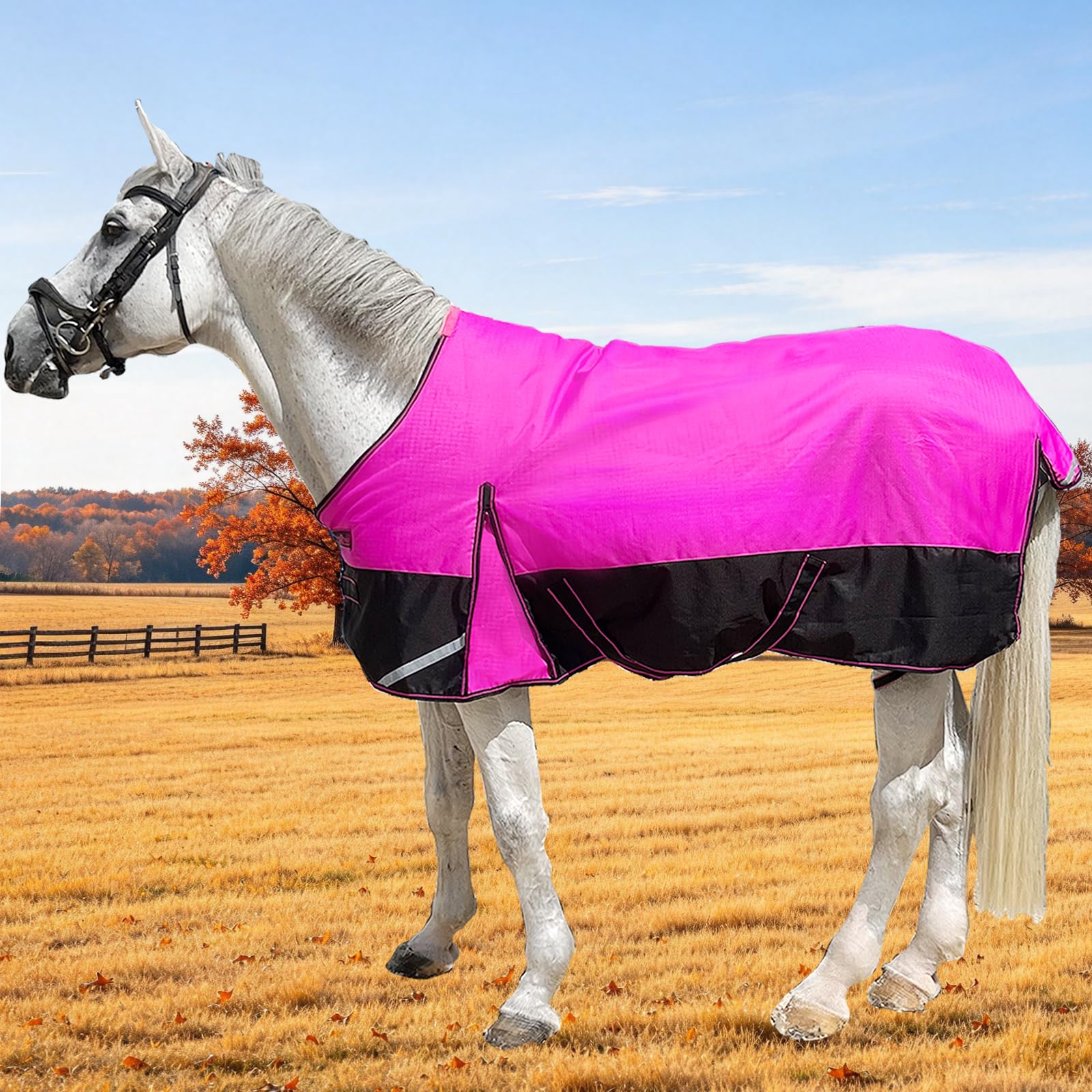 1200D Fall Horse Turnout Sheet (0g No Fill) Horse Blanket,Hot Pink 66'' | Ripsto