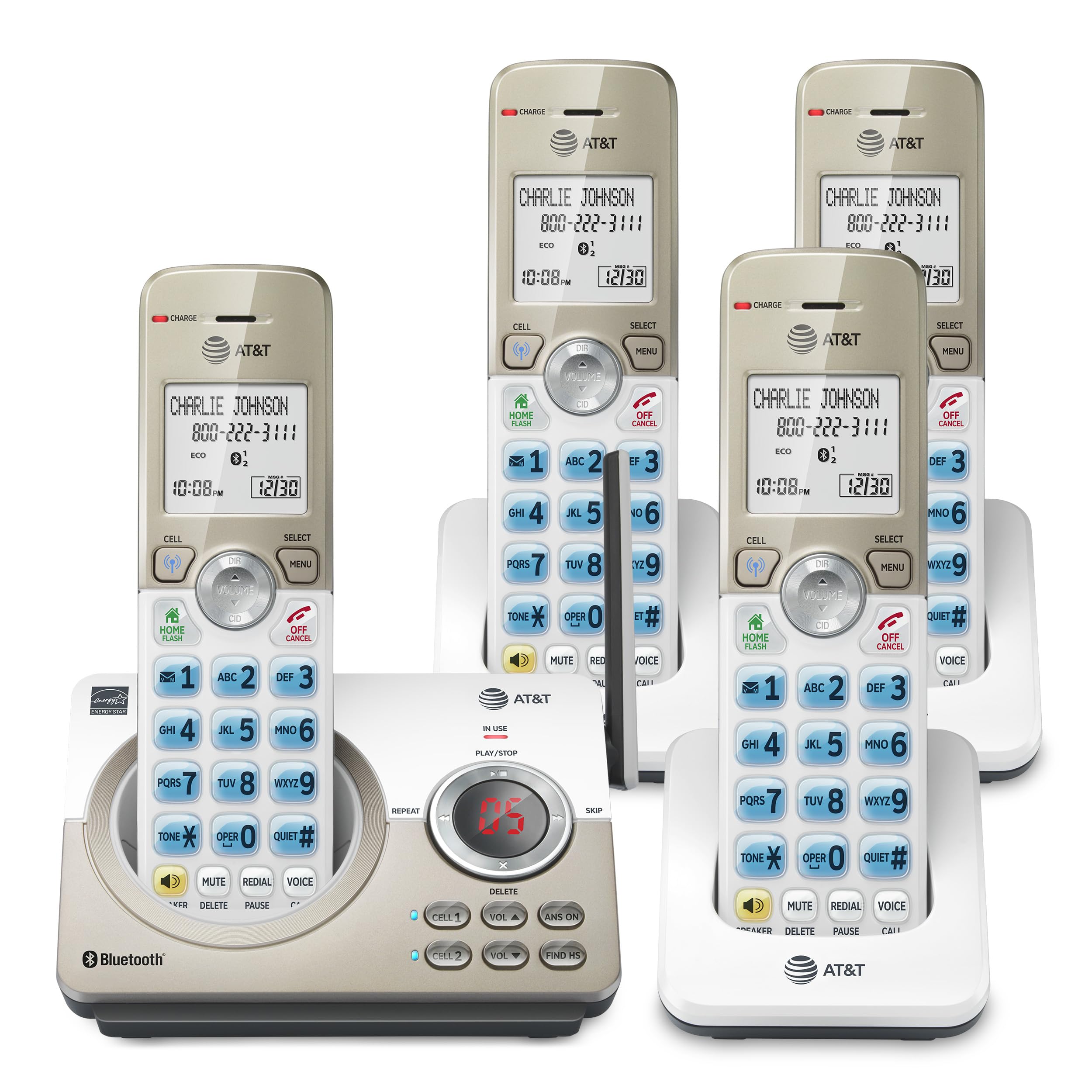 AT&T DL72419 DECT 6.0 4-Handset Cordless Phone for Home with Connect to Cell, Ca
