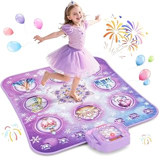 Dance Mat Toy for 3-12 Year Old Girls, Princess Dance Pad with Bluetooth | Frozen 8-Button Music Play Mat for Kids with LED Light, Built-in Music, Toddlers Xmas Birthday Gift Ages 3 4 5 6 7 8 9 10+