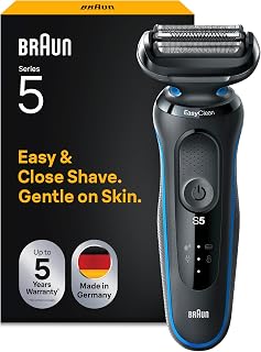 Braun Series 5 Electric Shaver for Men, Wet & Dry Foil Razor, Blue | EasyClean System, AutoSense Technology, 3 Flexible Blades, Rechargeable, 50-Min Runtime, Model 51-B1000s