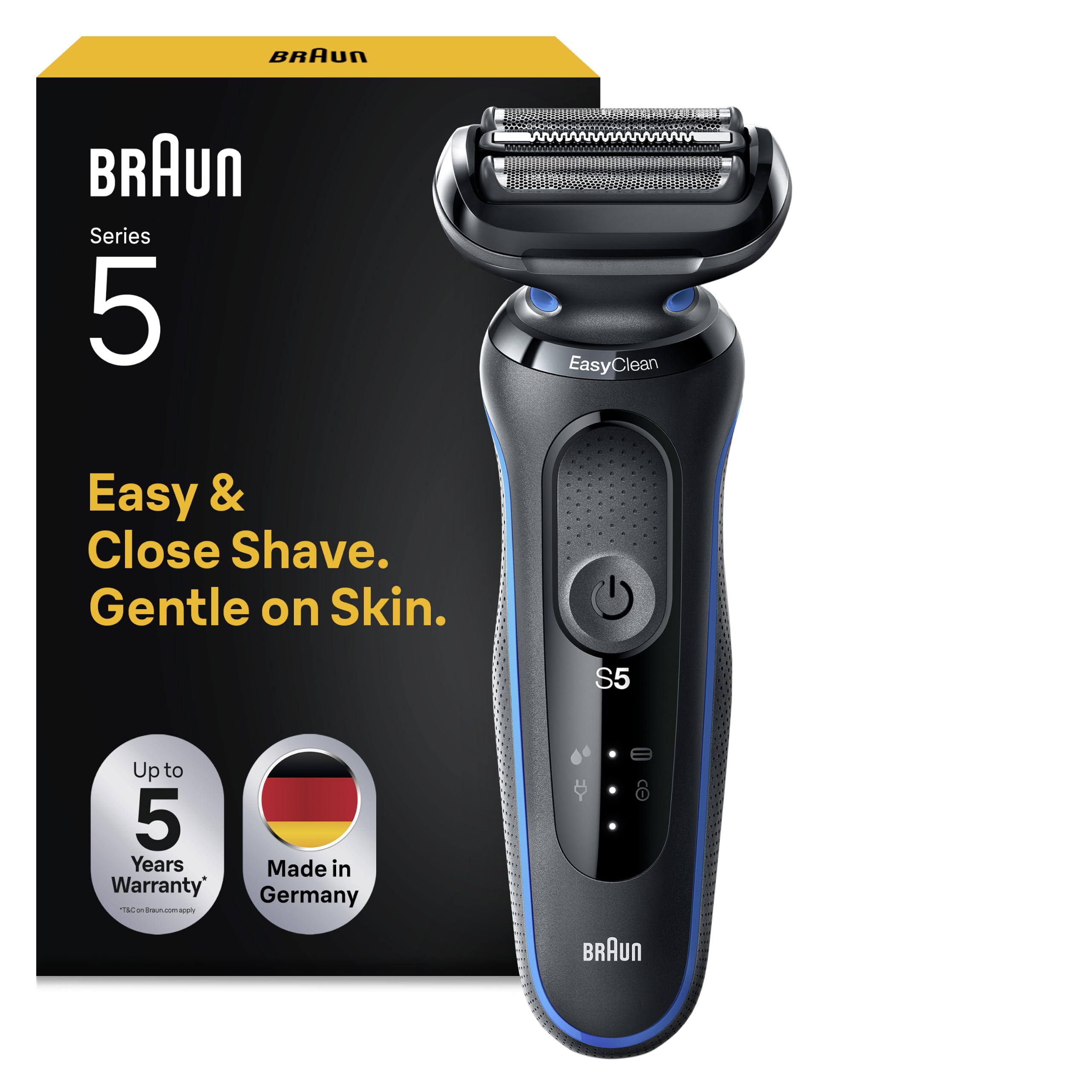 Braun Series 5 Electric Shaver for Men, Wet & Dry Foil Razor, Blue | EasyClean S