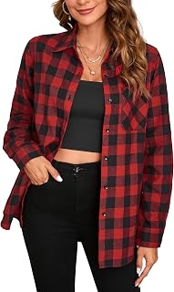 Women's Plaid Shirt Flannel Lumberjack Western Casual Long Sleeve Classic Button Down Blouses
