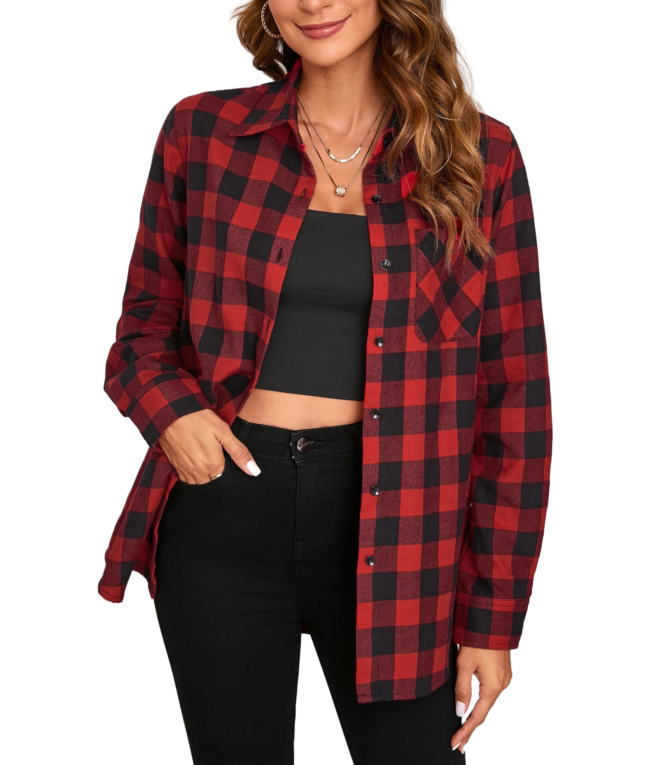 Women's Plaid Shirt Flannel Lumberjack Western Casual Long Sleeve Classic Button