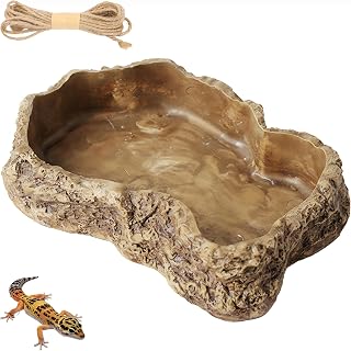 ChiiGe Reptile Water Bowl, Non-Tipping Heavy Stone Look Food Dish | Shale decor oasis basin for desert terrarium soaking and feeding needs; ideal for small lizards;6.69*4.72*1.57inch